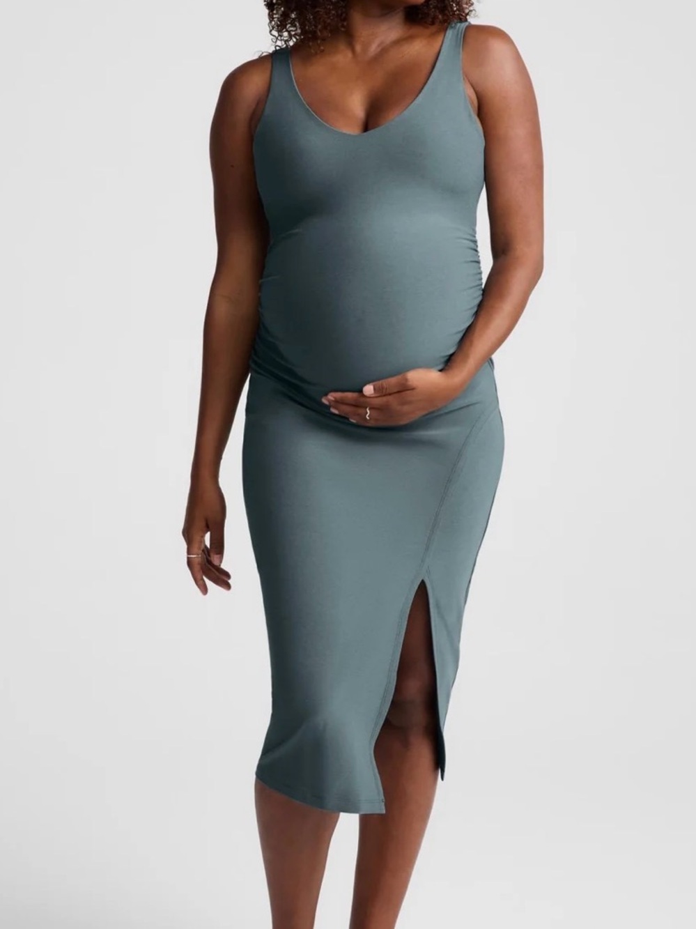 Spacedye Inspire Maternity Midi Dress- light blue